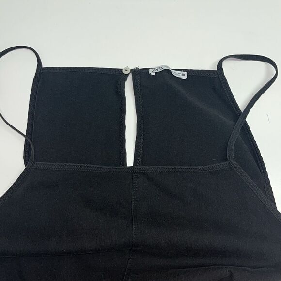 ZARA Black Pull-On Spaghetti Strap Cotton Romper w/ Attached Belt Straps- Large - Picture 9 of 15